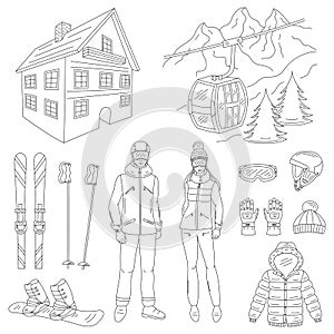 Ski resort icons set vector