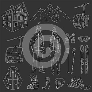 Ski resort icons set vector