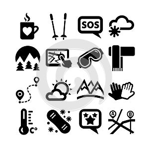 Ski resort icons set