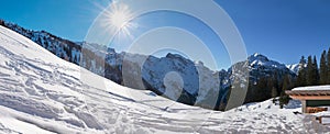 Ski resort Karwendel Pertisau, powder snow and bright sunshine