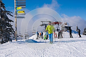 Ski resort Kopaonik, Serbia, ski lift, slope, people skiing