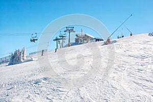 Ski resort Kopaonik, Serbia, ski lift, slope, people skiing