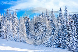 Ski resort Kopaonik, Serbia, slope, chair lift and trees