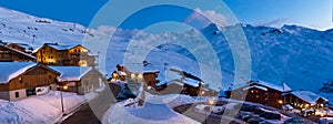 Ski resort of les Menuires, The Alps, Savoie France. Panorama at night photo