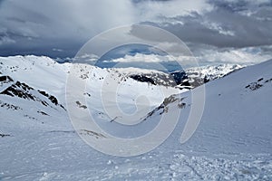 Ski resort Mayrhofen. Freeride slope from the mountain