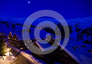 Ski resort in moonlight.