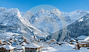 ski resort in the mountains HD 8K wallpaper stock photographic image