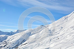 Ski resort Serfaus Fiss Ladis in Austria with snowy mountains