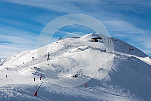 Ski resort Serfaus Fiss Ladis in Austria with snowy mountains