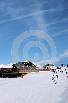 Cafe on the side of a mountain in the Vallnord ski area, Principality of Andorra, Europe. photo