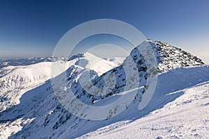 Ski resort in Slovakia. High mountain Tatras. Peak Chopok on sunny day.