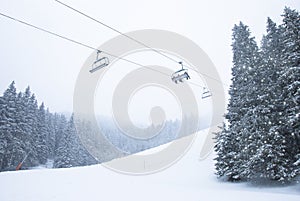 Ski resort with sparkling snow