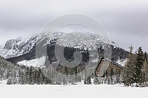 Ski Resort in Tatras mountains, Strbske Pleso Lake in Winter