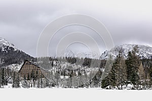 Ski Resort in Tatras mountains, Strbske Pleso Lake in Winter