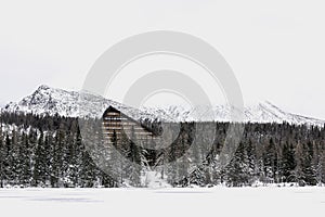 Ski Resort in Tatras mountains, Strbske Pleso Lake in Winter