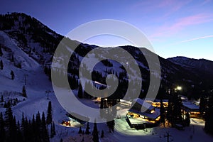 Ski resort town skyline night