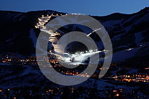 Ski resort town skyline at night