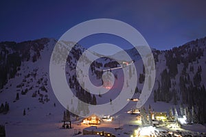 Ski resort town skyline night