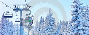 Ski resort view, chair lift banner panorama