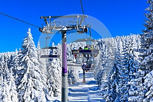 Ski resort view, chair lift, slope