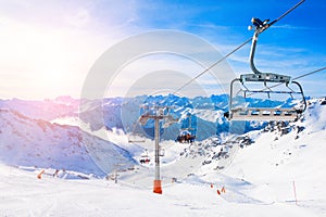 Ski resort in winter Alps. Val Thorens, 3 Valleys, France