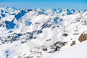 Ski resort in winter Alps. Val Thorens, 3 Valleys, France