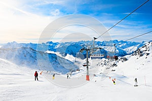 Ski resort in winter Alps. Val Thorens, 3 Valleys, France