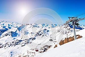 Ski resort in winter Alps. Val Thorens, 3 Valleys, France