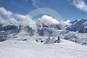 Ski resort in Zillertal Valley in Tyrol mountains, austrian Alps