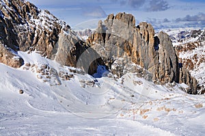 Ski run down the Marmolada in Italy
