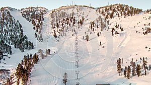 Ski run and ski lift on a mountain at a ski resort