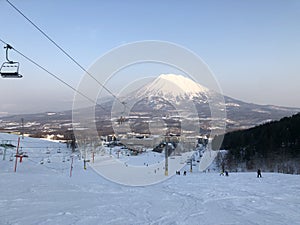Ski runs and snowy mountain in Niseko photo