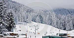 Ski slope and chair ski lift in Borovets, Bulgaria photo