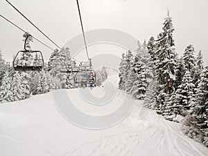 Ski slope and chair ski lift in Borovets, Bulgaria