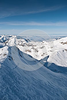 Ski slope in Chamonix mountains