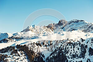 Ski slope in Courchevel ski resort, Alps, France