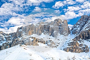 Ski slope in Dolomites mountains, Carezza / Karersee