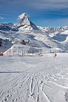 Ski slope Gornergrat with Matterhorn in background