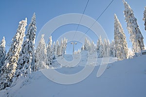 Ski slope at high altitude, winter landscape