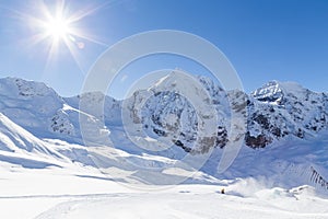 Ski-slope in the italian alps (Sulden/Solda) with Ortler in background