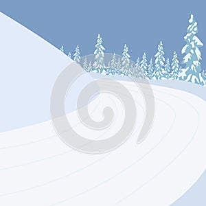 Ski slope mountain forest background for skiers and snowboarders