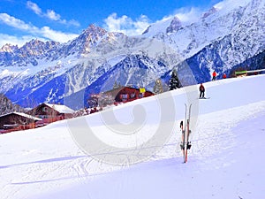 Ski slope in the mountains of ski resort Chamonix