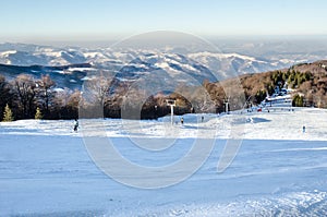 Ski slope with a nice mountain background