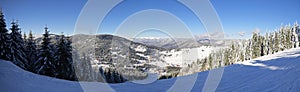 Ski slope panorama from the Carpathian Mountains