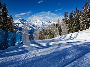 Ski slope in Pila a resort in Valle D`Aosta photo