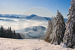 Ski slope on ski resort on Kubinska Hola ski restort during winter