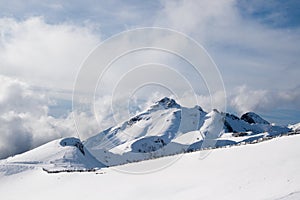 Ski on the slope of the ridge Aibga