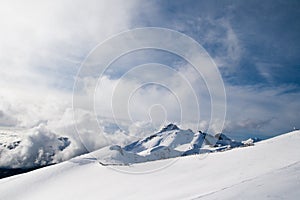 Ski on the slope of the ridge Aibga