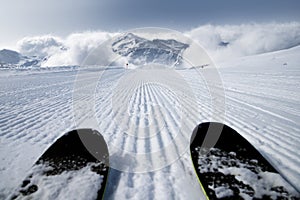 Ski slope and skis