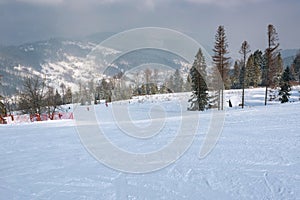 Ski slope in Szczyrk in Beskid Mountains